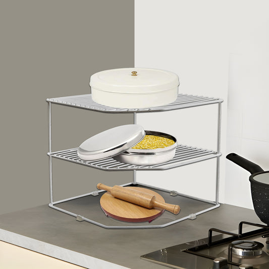 Multipurpose Stainless Steel Corner Shelf Rack – 25×25×30?cm, Chrome Finish