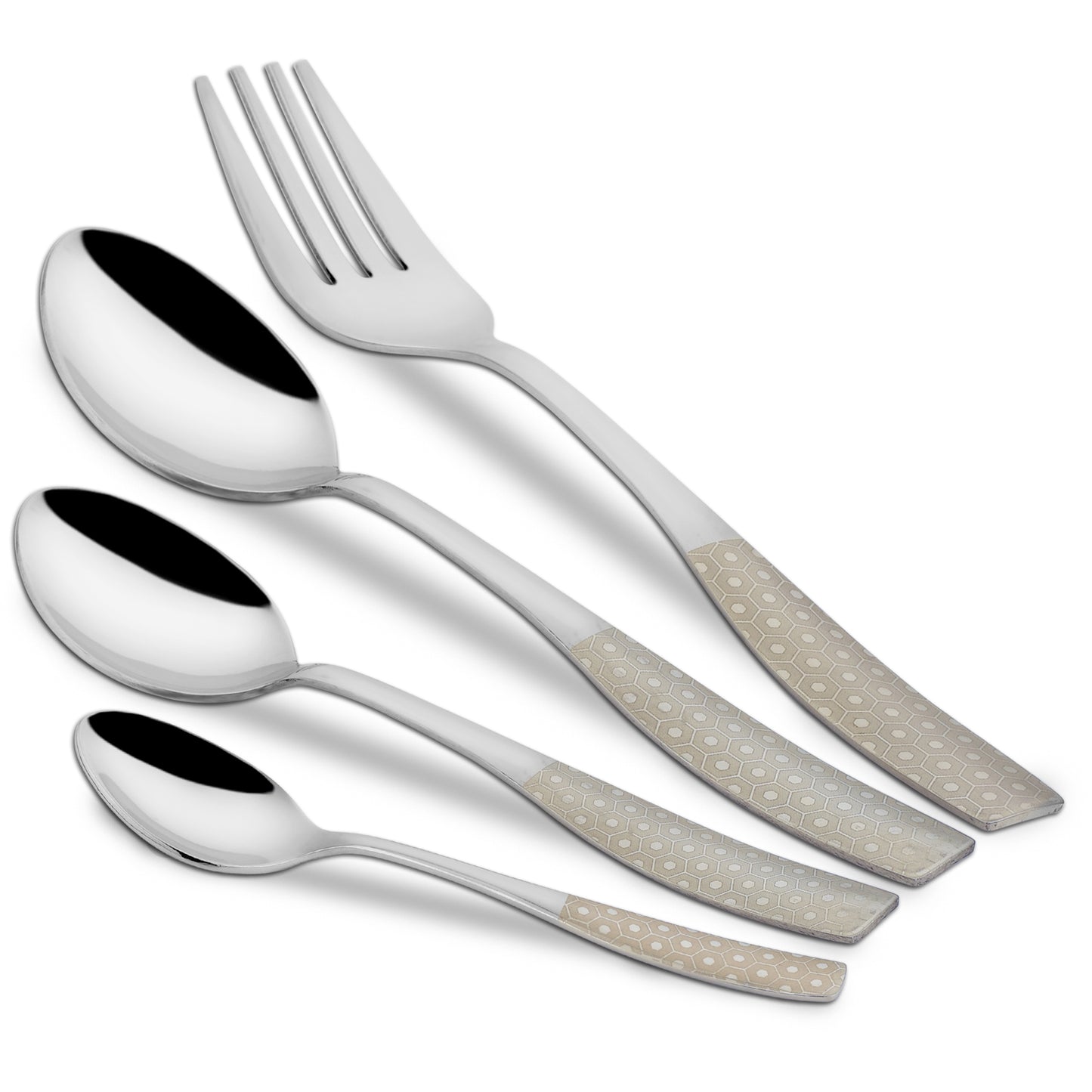 24 Pcs Stainless Steel Premium Cutlery Set - 6 Table Spoons, 6 Forks, 6 Dinner Spoons & 6 Tea Spoons, Silver Dazzle