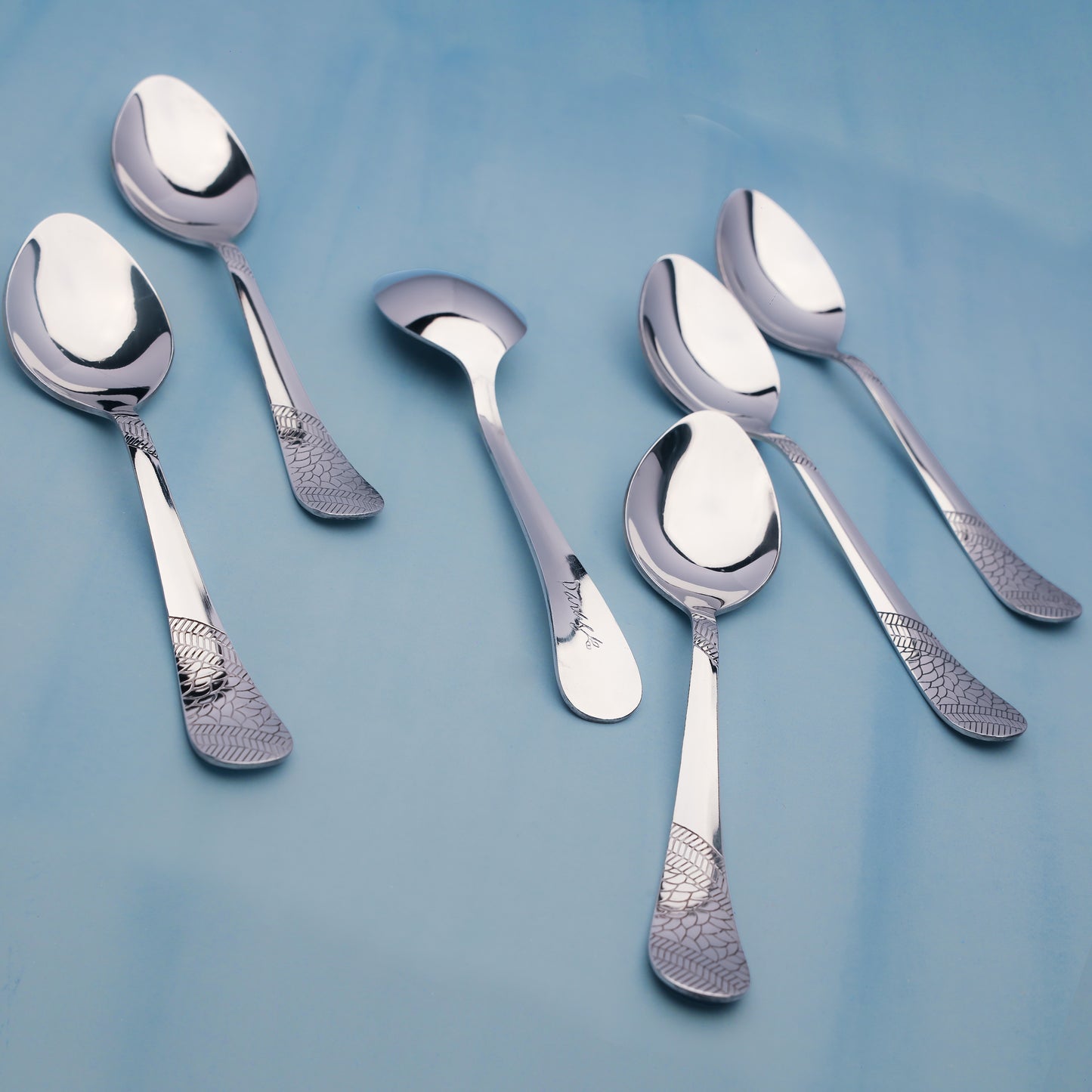 6 Pcs Stainless Steel Table Spoon Set | 18cm, Premium Large Spoons for Home & Kitchen, Luxury Tableware, Housewarming Gift, Silver, Imperial Design
