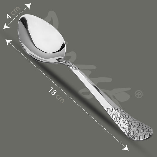 6 Pcs Stainless Steel Table Spoon Set | 18cm, Premium Large Spoons for Home & Kitchen, Luxury Tableware, Housewarming Gift, Silver, Imperial Design