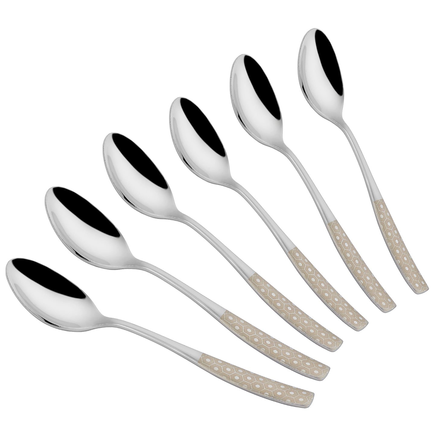 6 Pcs Stainless Steel Premium Tea Spoon Set - 14 cm Luxury Dining Tableware, Silver Dazzle Design