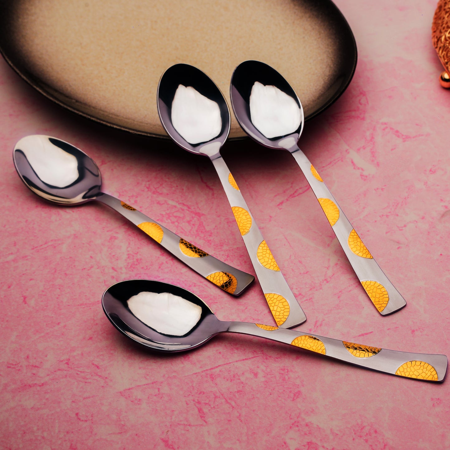 6-Piece Stainless Steel Dinner Spoon Set | 15.5cm Premium Spoons, Luxury Tableware & Gift (Silver), Moonpress Design