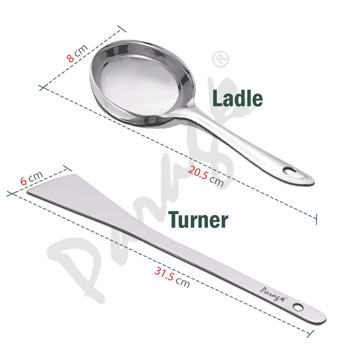 2-Piece Stainless Steel Dosa Ladle & Turner | 20.5cm & 31.5cm Heavy Gauge Kitchen Tools with Flat Base Spatula, Silver Finish