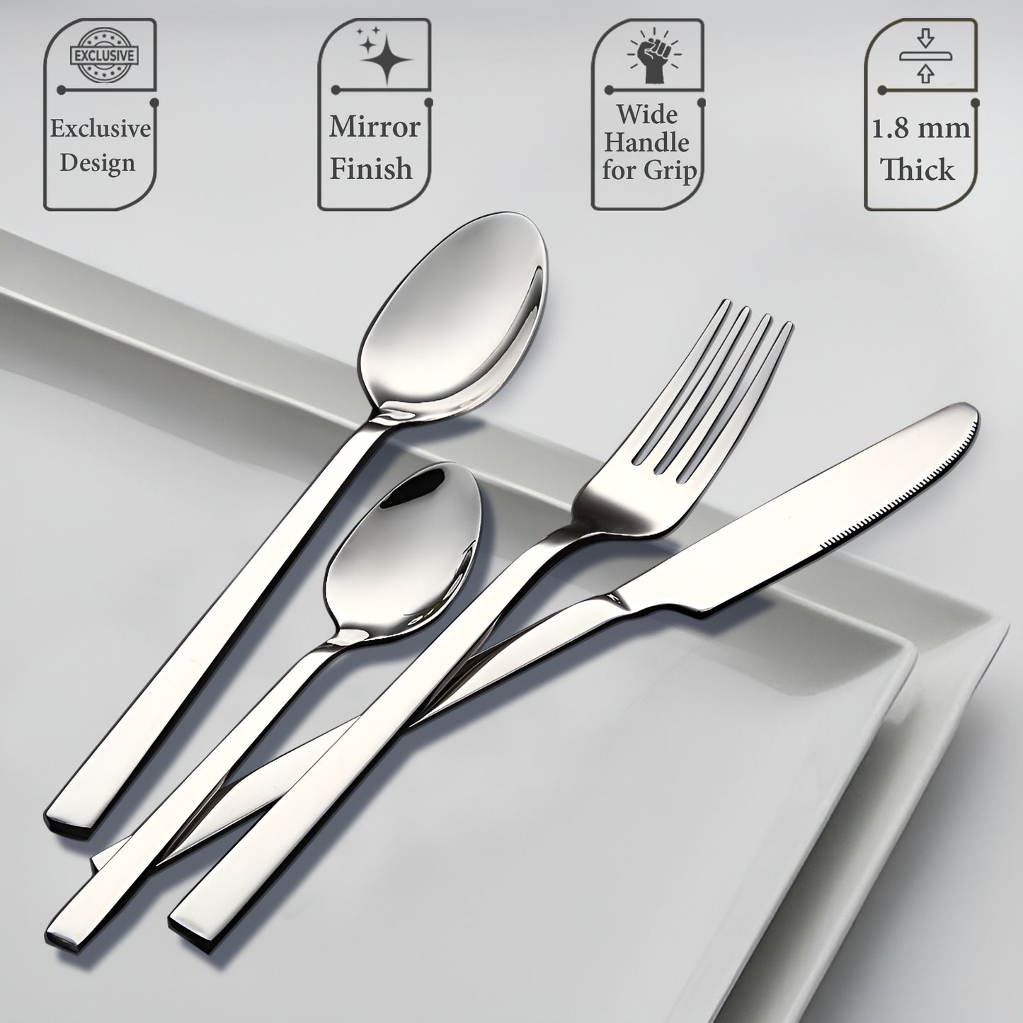 25-Piece Fantasy Stainless Steel Cutlery Set with Stand | Table Spoons, Tea Spoons, Forks & Knives (Silver)