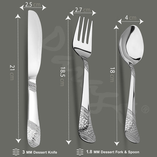 3pc Stainless Steel Knife Fork Spoon | 3mm Imperial | Silver