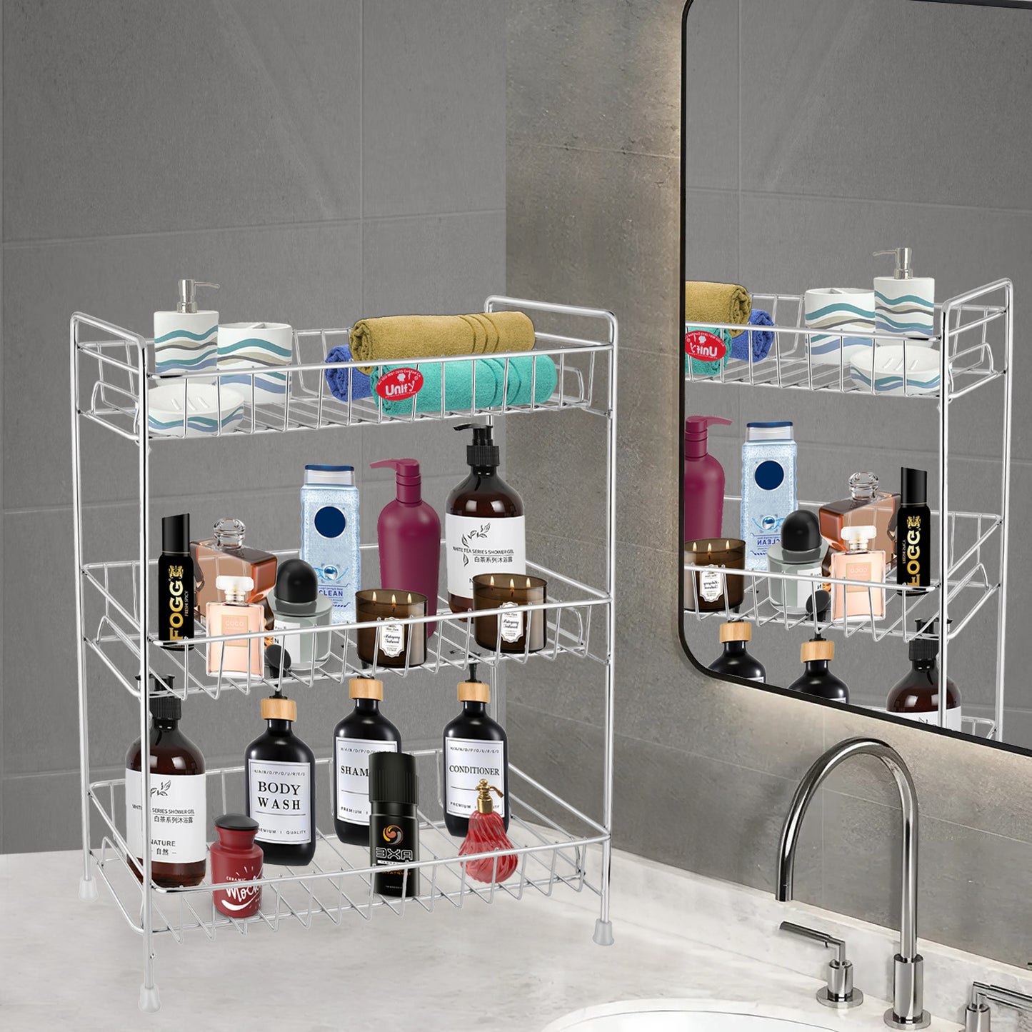 Stainless Steel 3-Tier Spice Rack Organizer with Shelf Liner | Kitchen, Cabinet & Pantry