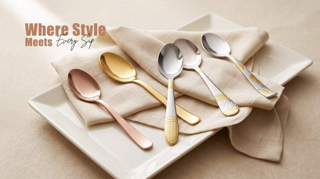 Luxury gold cutlery collection featuring premium spoons, forks, knives, and elegant dining essentials.