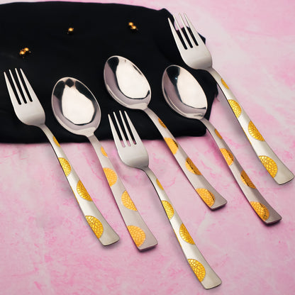 12pc Moonpress Stainless Steel 24k Gold Cutlery | 19cm Spoons & Forks | Dining