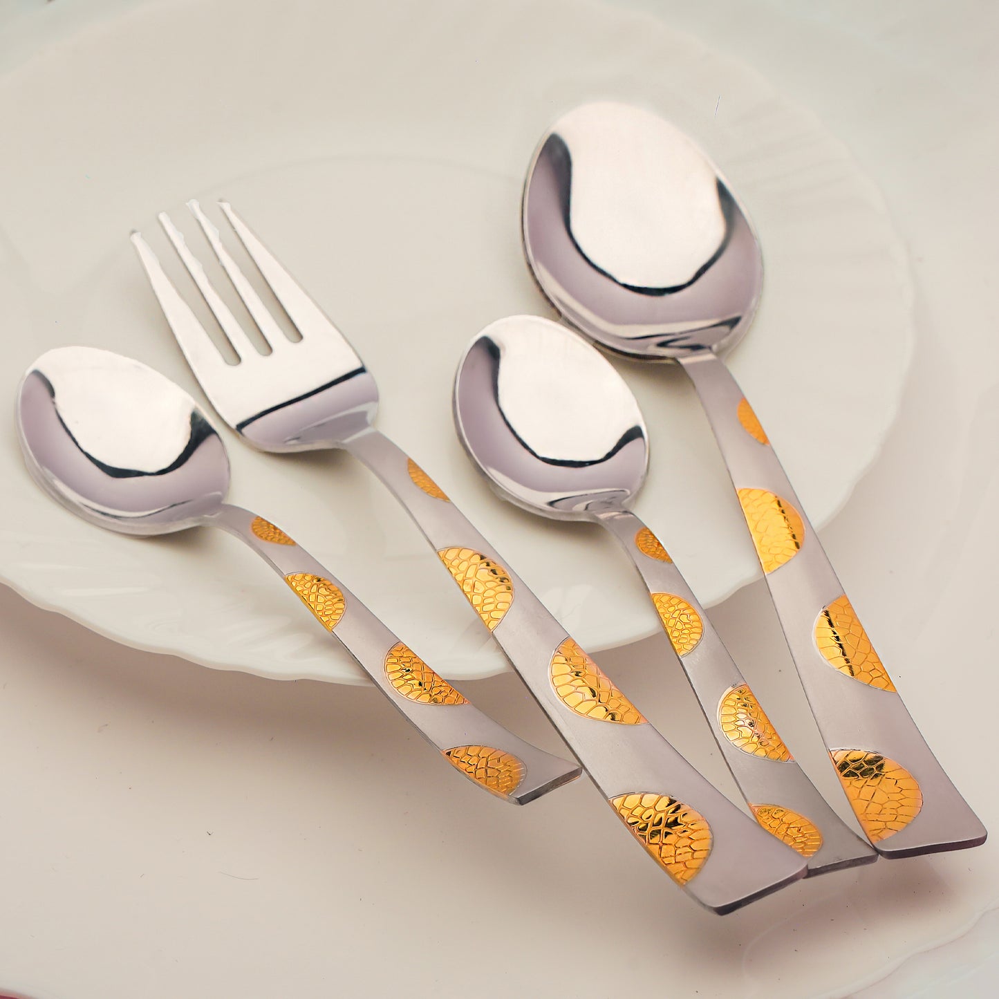 24pc Moonpress Stainless Steel 24k Gold Cutlery | Spoons Forks | Dining