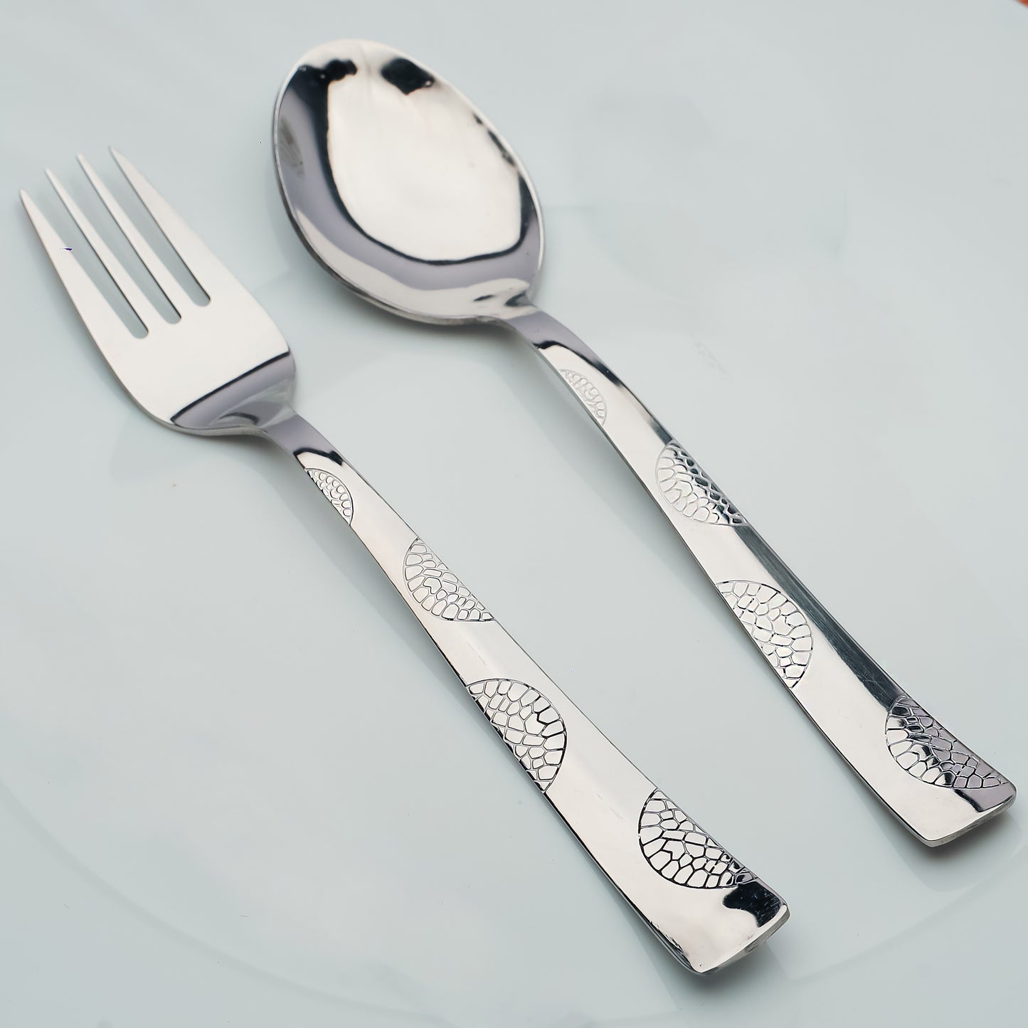 12pc Stainless Steel Cutlery | 19cm Moonpress Spoons & Forks | Silver