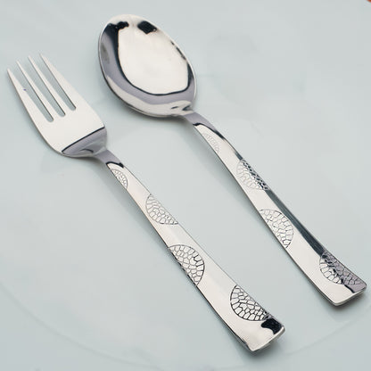 12pc Stainless Steel Cutlery | 19cm Moonpress Spoons & Forks | Silver