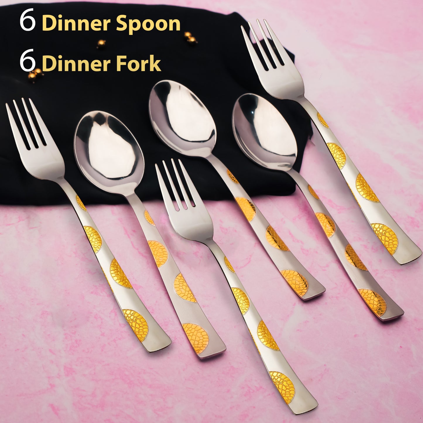12pc Moonpress Stainless Steel 24k Gold Cutlery | 16cm Spoons & Forks | Dining