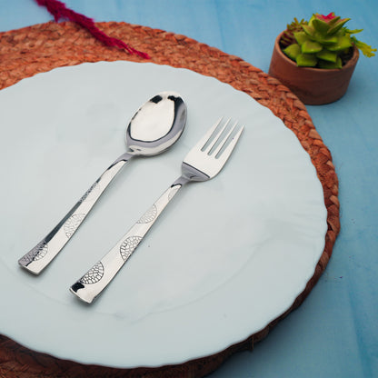 12pc Stainless Steel Cutlery | 19cm Moonpress Spoons & Forks | Silver