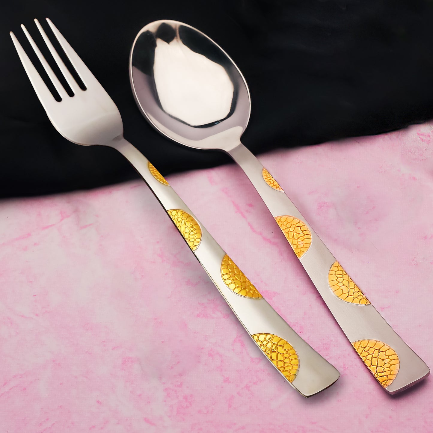 12pc Moonpress Stainless Steel 24k Gold Cutlery | 19cm Spoons & Forks | Dining