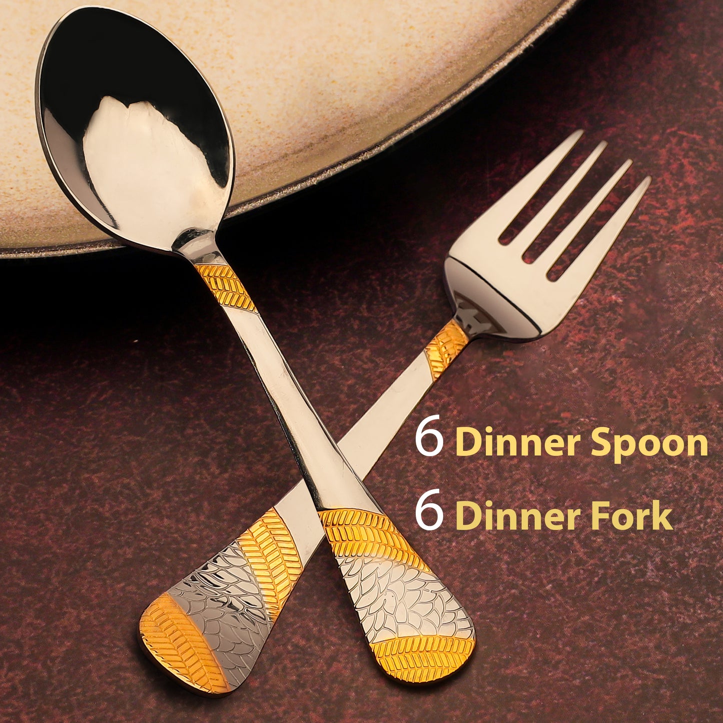 12pc Imperial Stainless Steel 24k Gold Cutlery | 16cm Spoons & Forks | Dining