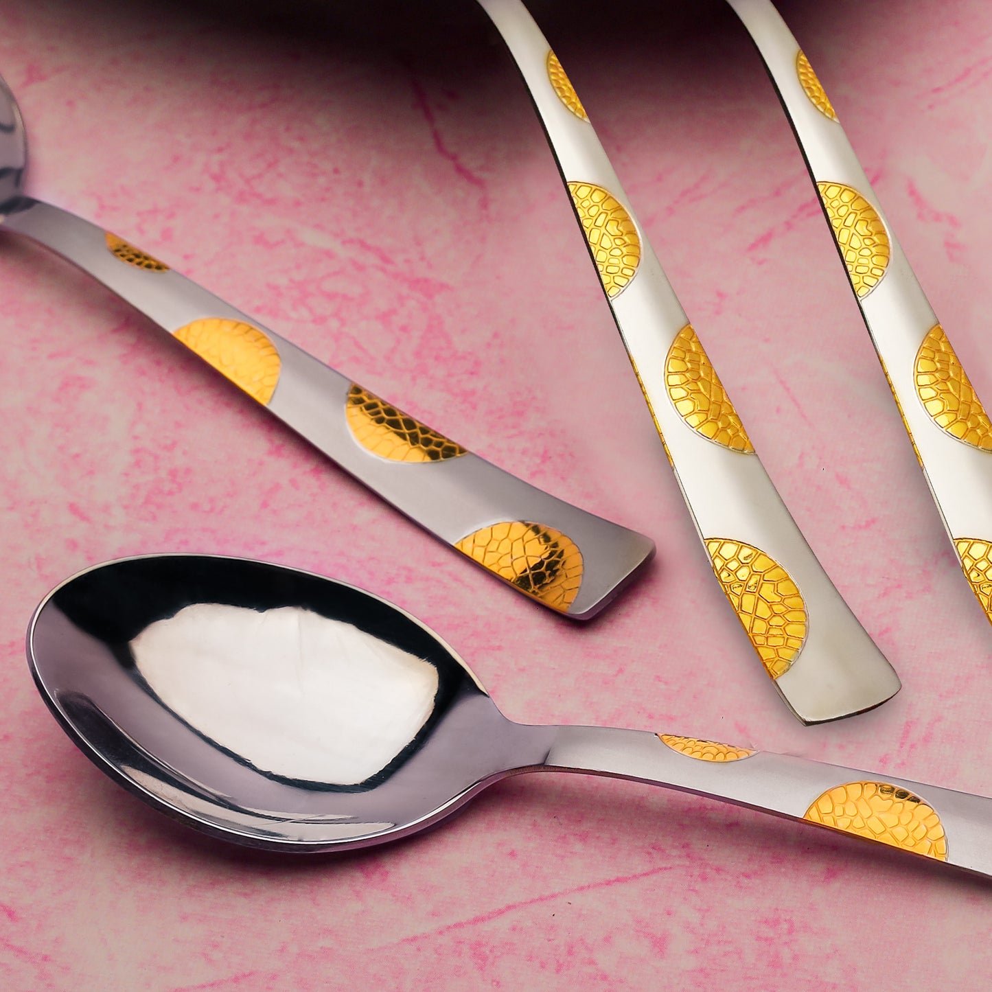 24pc Moonpress Stainless Steel 24k Gold Cutlery | Spoons Forks | Dining
