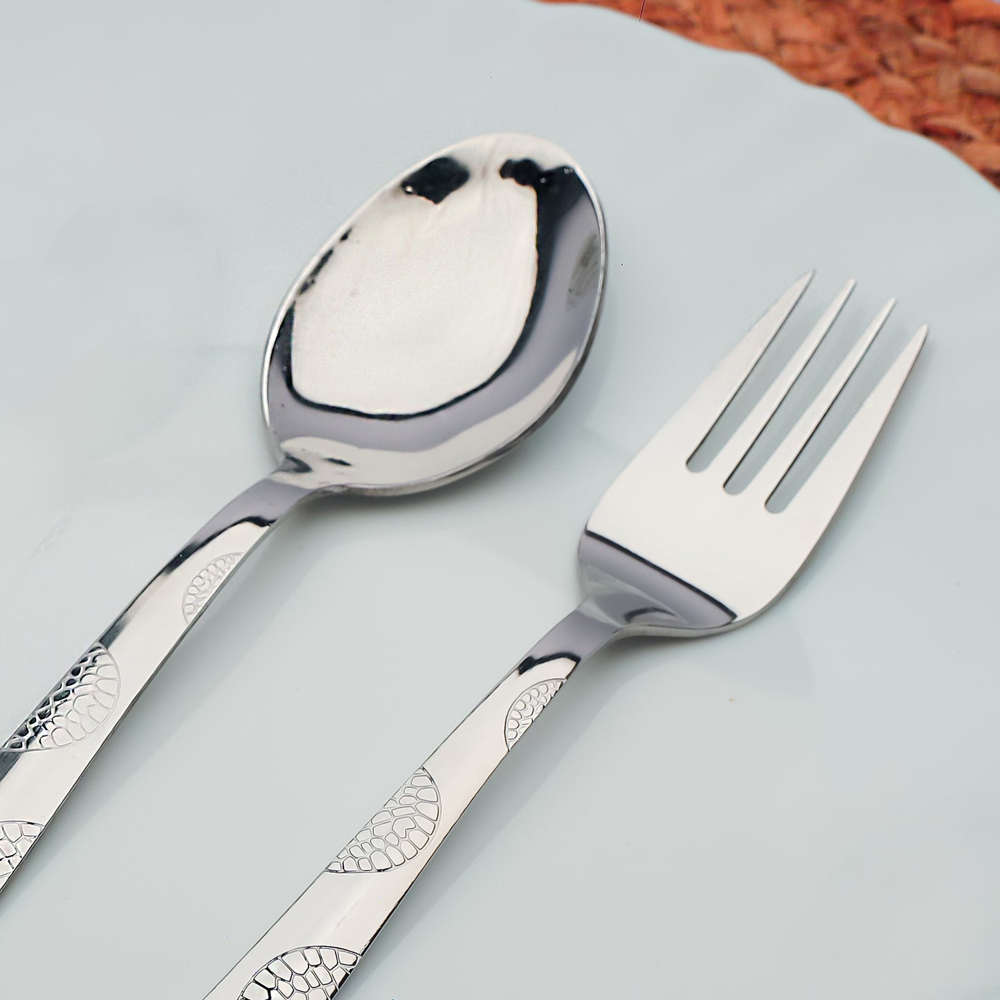 12pc Stainless Steel Cutlery | 19cm Moonpress Spoons & Forks | Silver