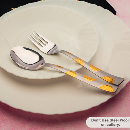 12pc Moonpress Stainless Steel 24k Gold Cutlery | 19cm Spoons & Forks | Dining