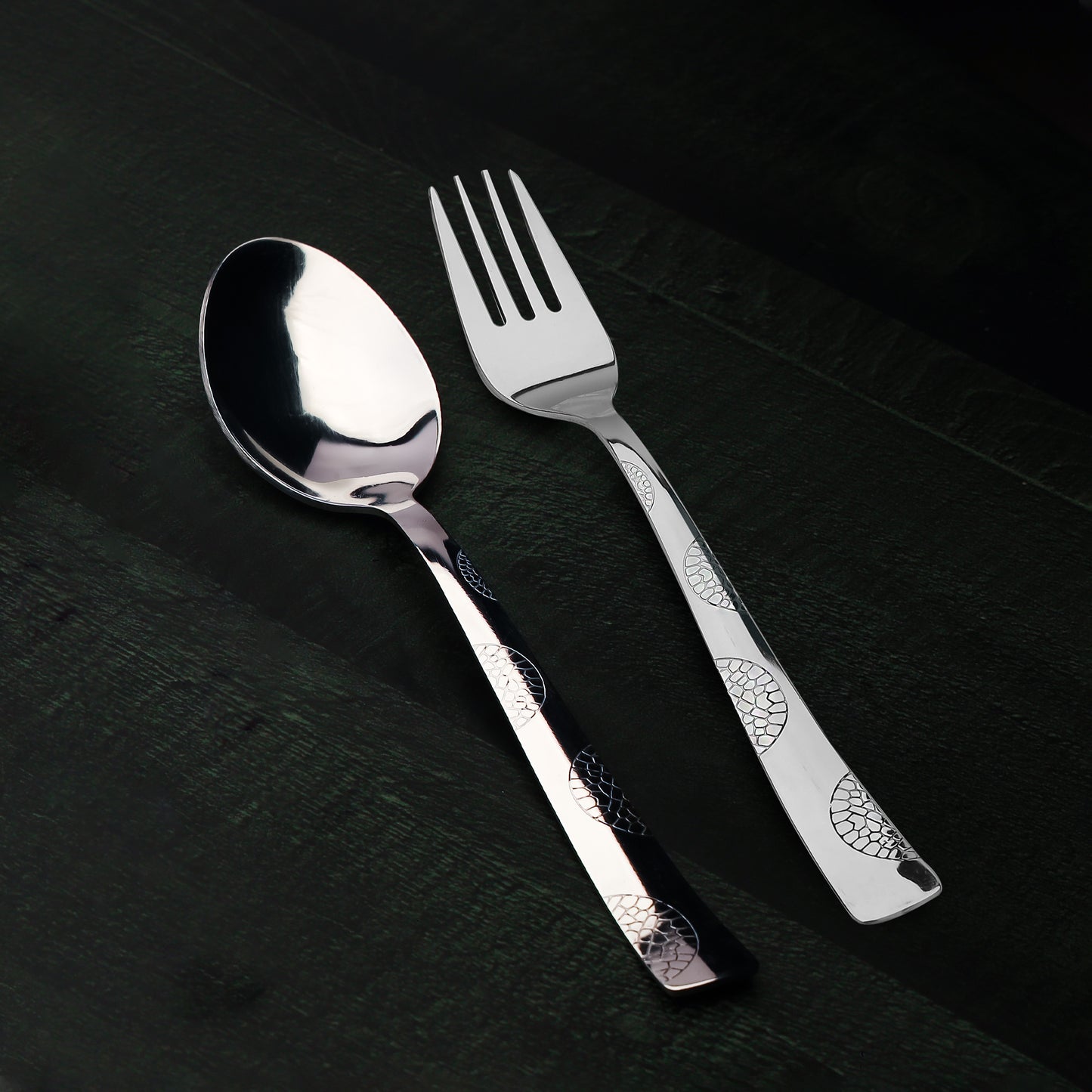 12pc Stainless Steel Cutlery | 19cm Moonpress Spoons & Forks | Silver