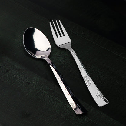 12pc Stainless Steel Cutlery | 19cm Moonpress Spoons & Forks | Silver