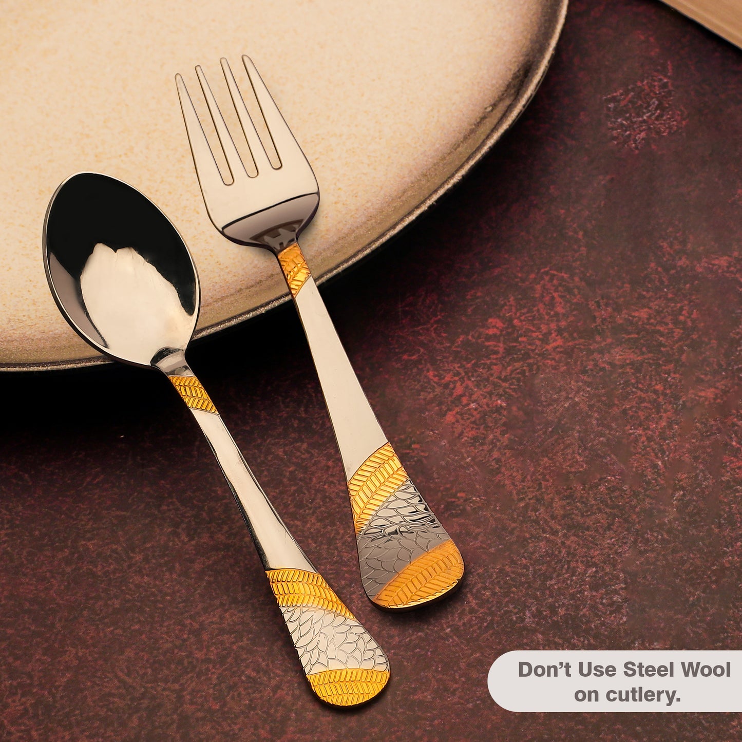 12pc Imperial Stainless Steel 24k Gold Cutlery | 16cm Spoons & Forks | Dining