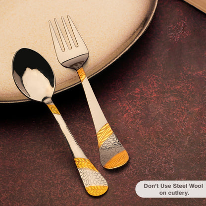 12pc Imperial Stainless Steel 24k Gold Cutlery | 16cm Spoons & Forks | Dining