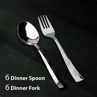 12pc Stainless Steel Cutlery | 16cm Moonpress Spoons & Forks | Silver