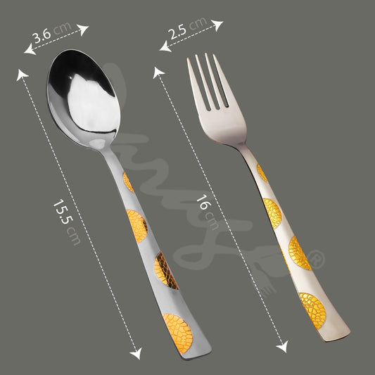 12pc Moonpress Stainless Steel 24k Gold Cutlery | 16cm Spoons & Forks | Dining