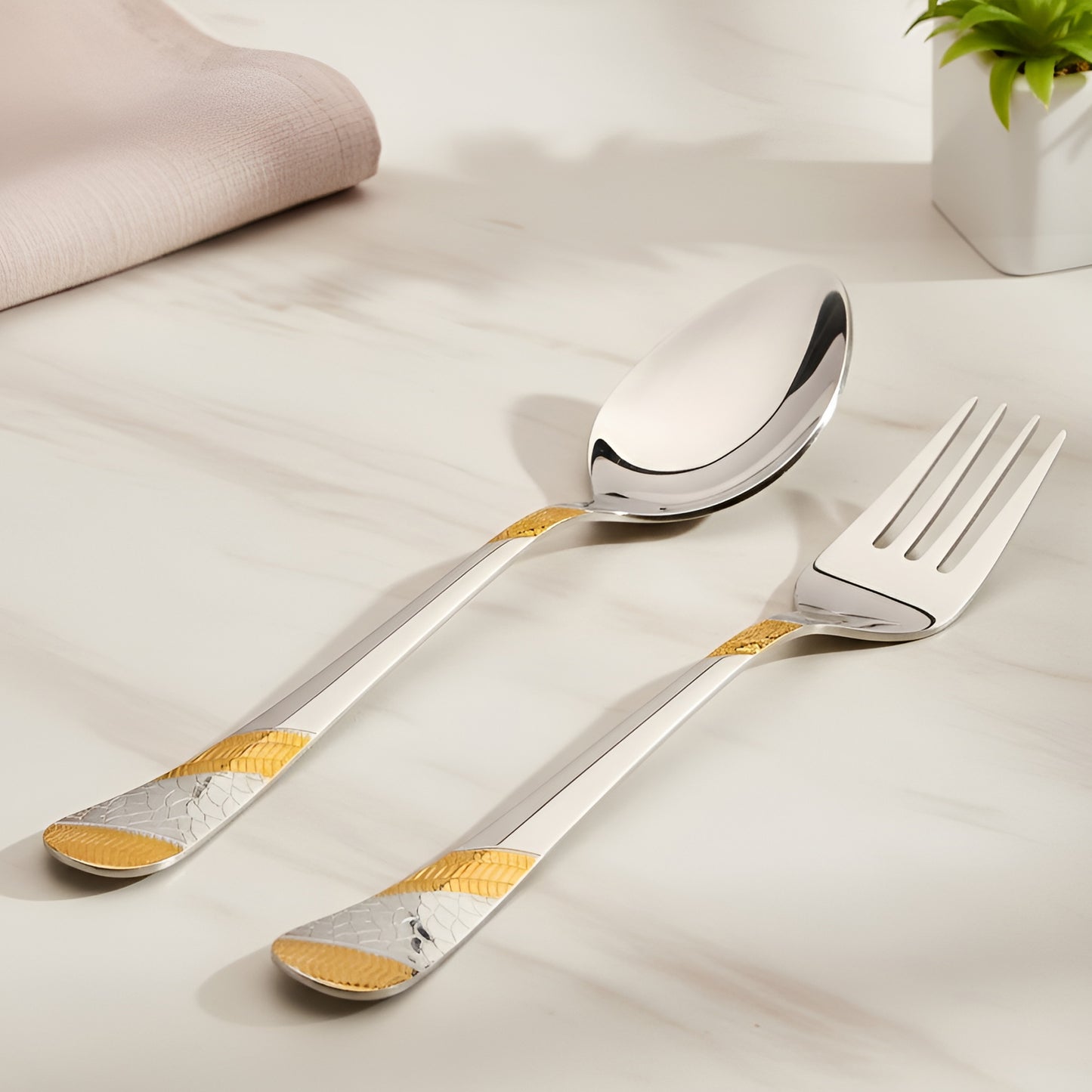 12pc Imperial Stainless Steel 24k Gold Cutlery | 18.5cm Spoons & Forks | Dining