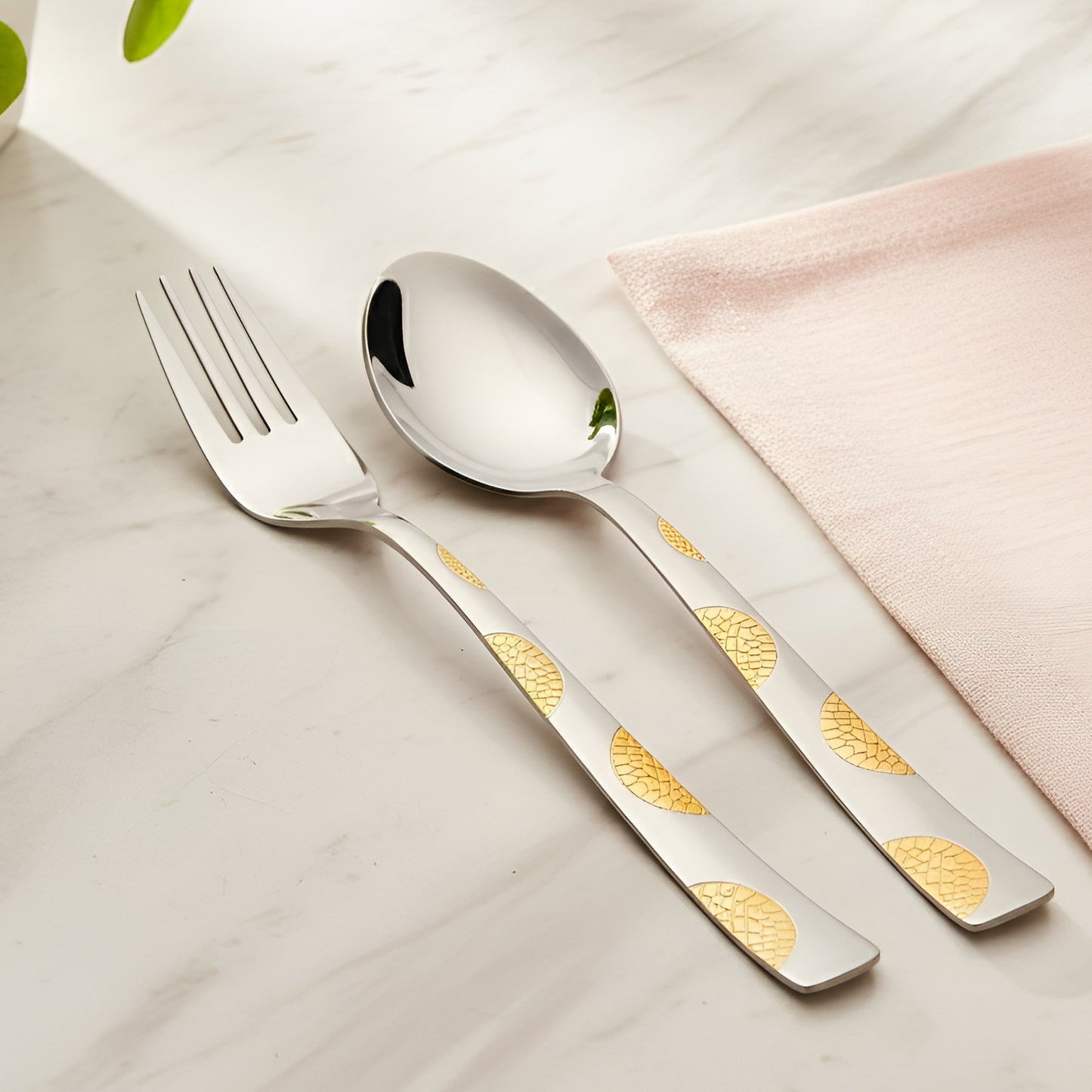 12pc Moonpress Stainless Steel 24k Gold Cutlery | 16cm Spoons & Forks | Dining
