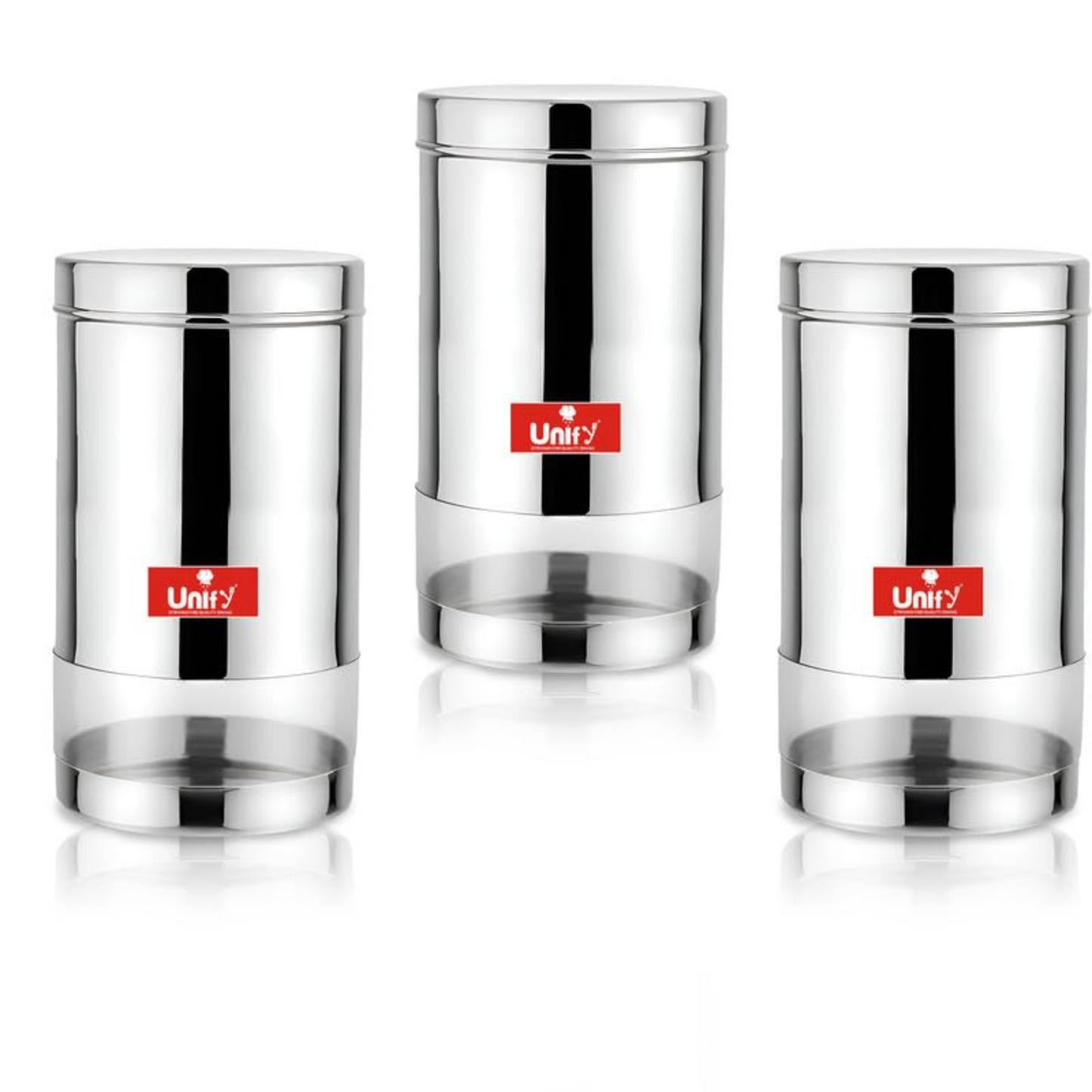 3-Piece Stainless Steel Container Set | 900ML Airtight Jars for Home & Kitchen - Ideal for Spices, Food Grains, Nuts, Glossy Finish