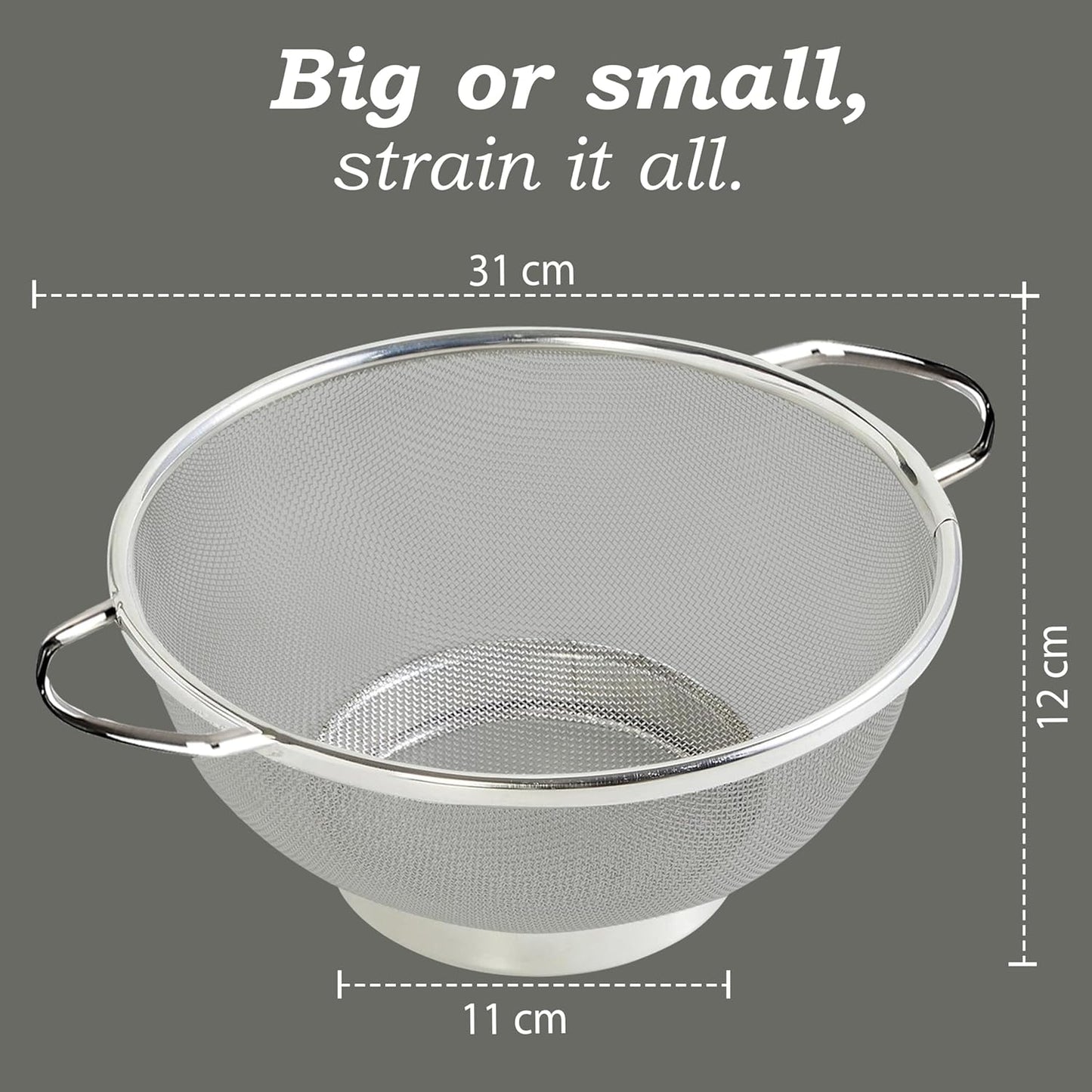 Stainless Steel Multipurpose Colander Basket | 25cm Strainer & Drainer Bowl with Handle - Ideal for Washing Rice, Fruits, Vegetables & Grains