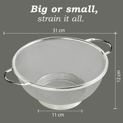 Stainless Steel Multipurpose Colander Basket | 25cm Strainer & Drainer Bowl with Handle - Ideal for Washing Rice, Fruits, Vegetables & Grains