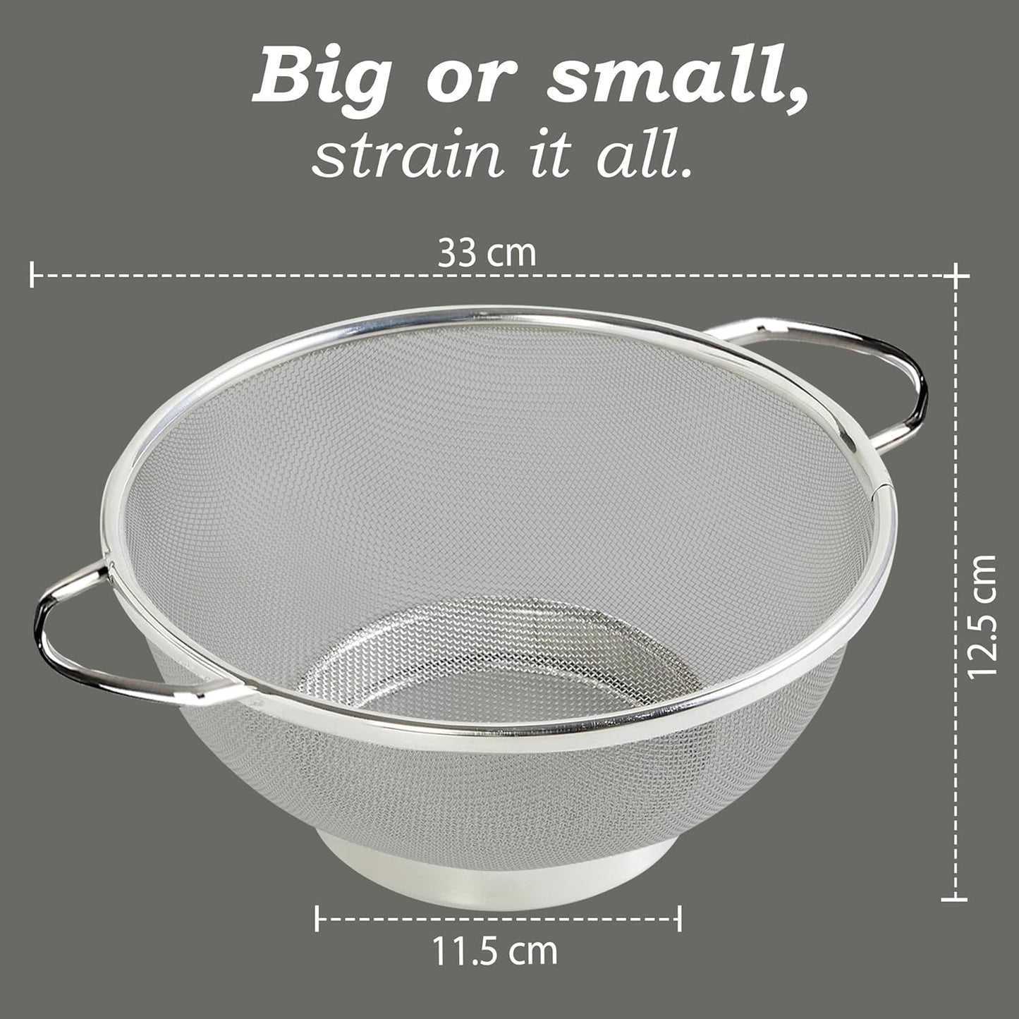 Stainless Steel Multipurpose Colander Basket for Washing Rice, Fruits, Vegetables, Grains, Strainer Drainer Bowl with Handle, Kitchen Gadgets, Diameter 28 cm (Size-11, Silver)