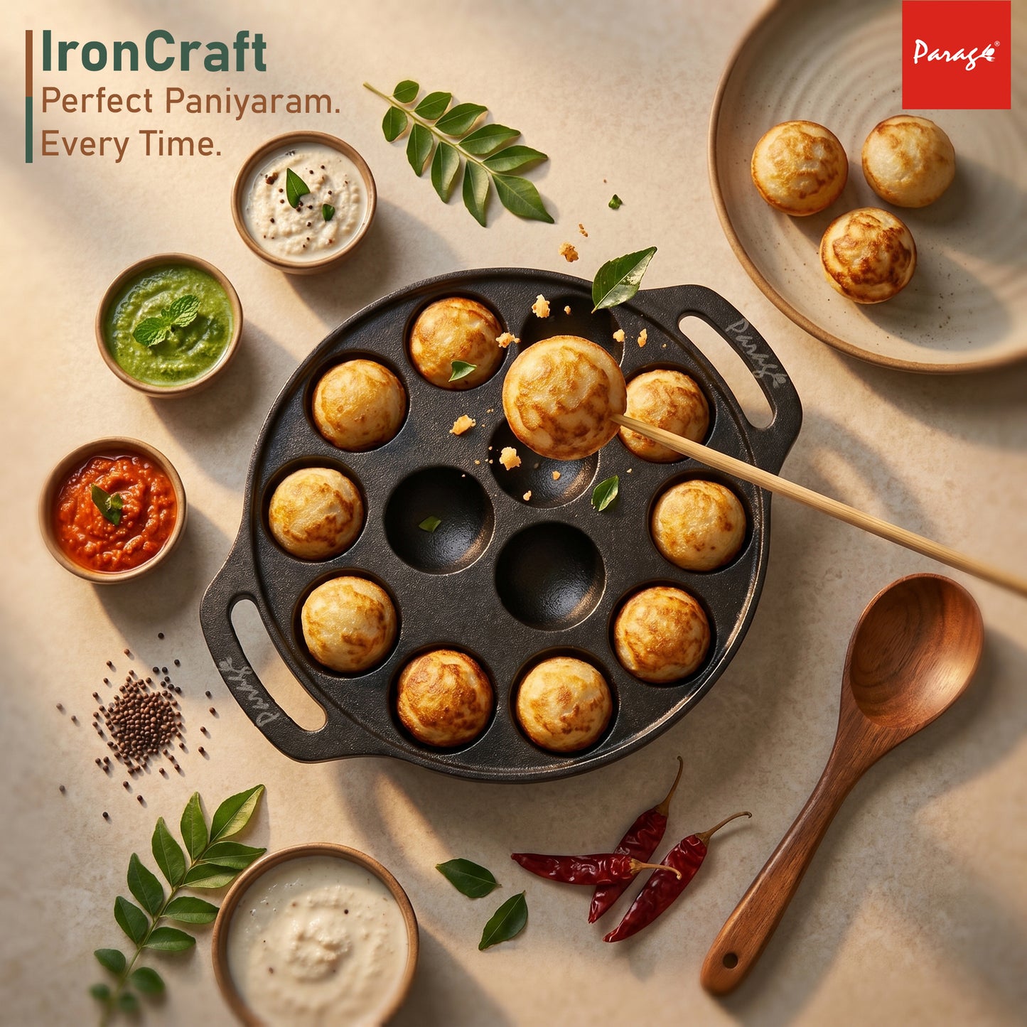 Cast Iron Appe Pan 12 Cavity | 2.05 Kg Heavy Weight Paniyaram Pan | Pre-Seasoned Appam Maker | Non-Toxic, Chemical Free Paddu Pan | Even Heating Cookware for Gas Stove 2 Years Warranty