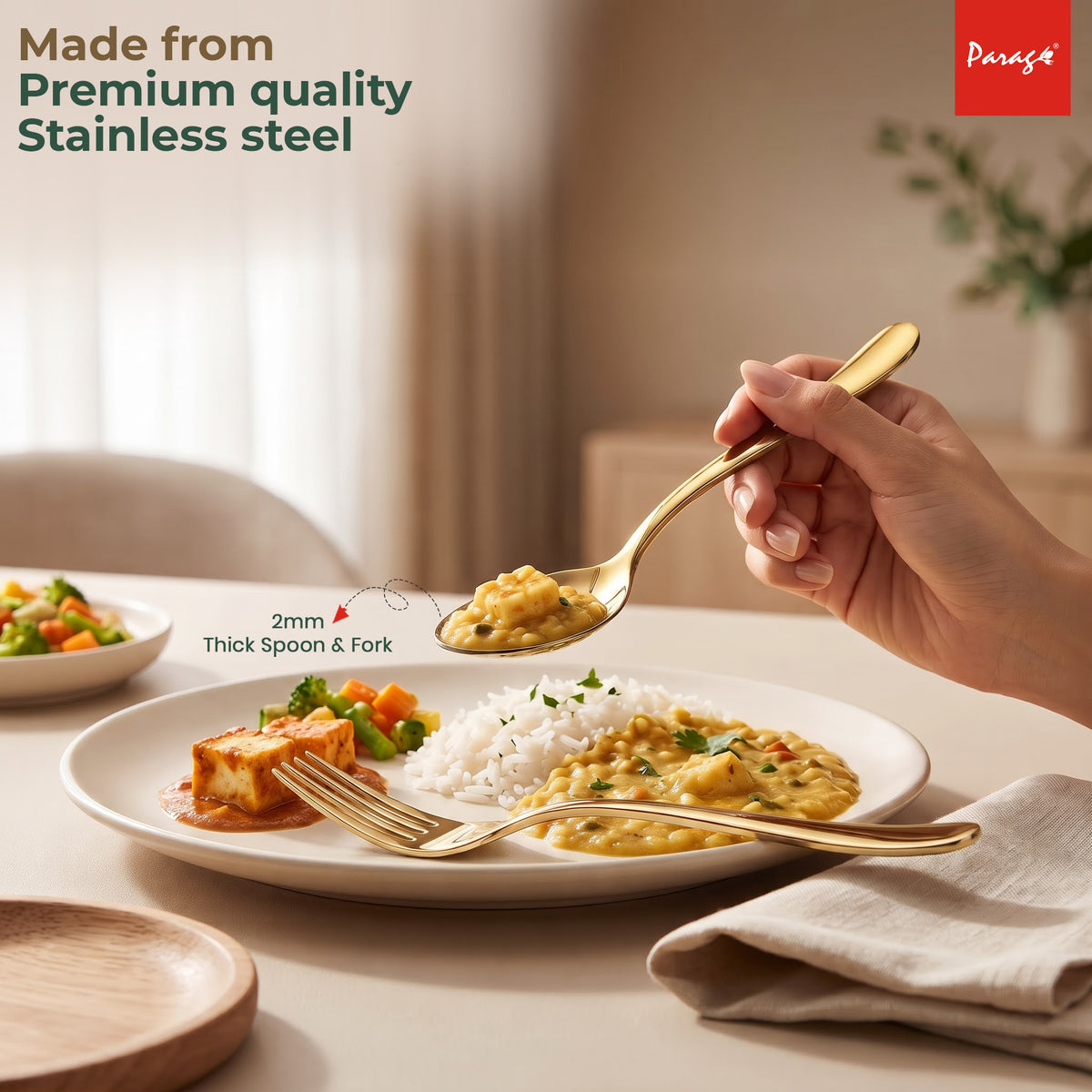 Parage Tiara Stainless Steel PVD Gold Spoon Fork Set of 12