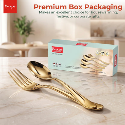 Parage Tiara Stainless Steel PVD Gold Spoon Fork Set of 12