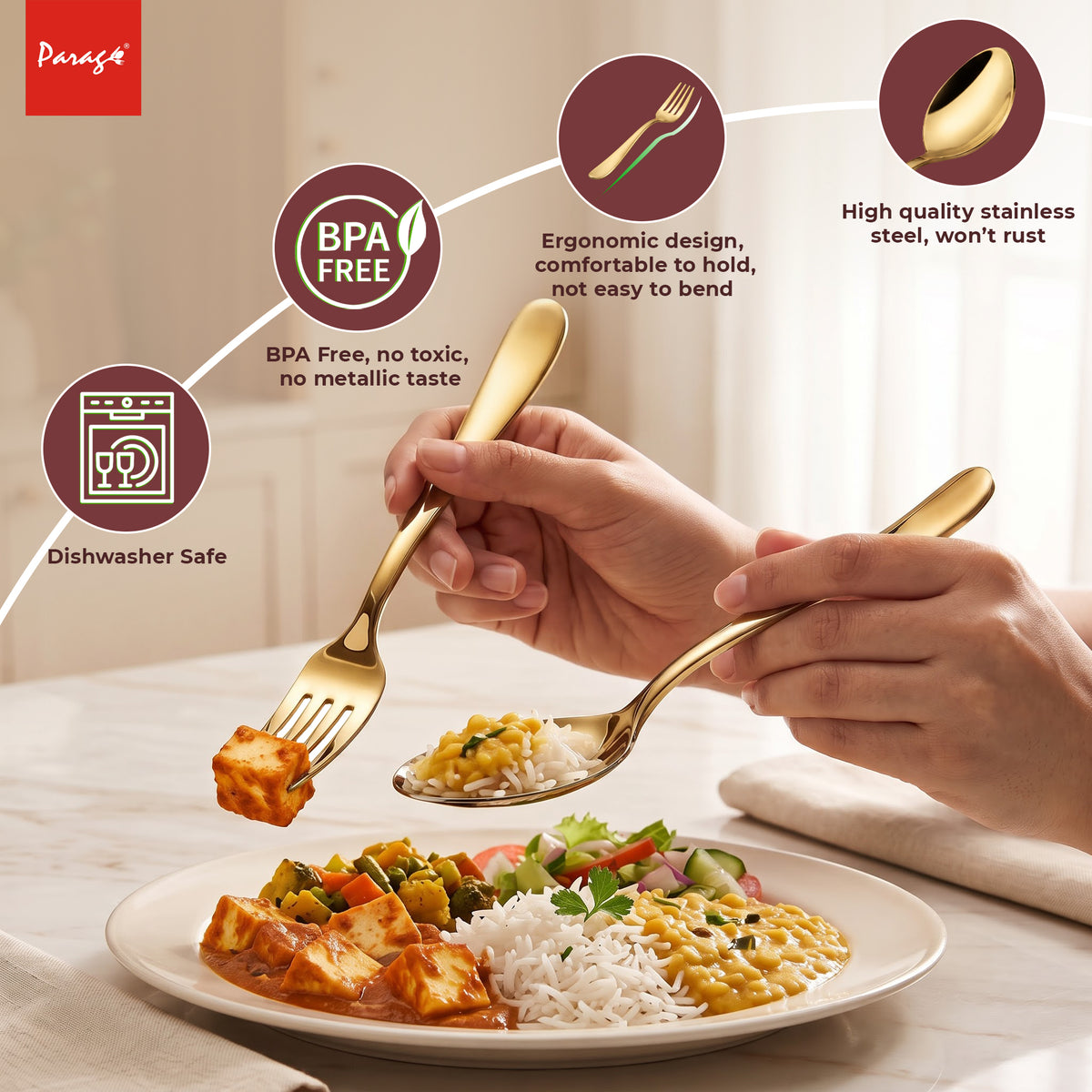 Parage Tiara Stainless Steel PVD Gold Spoon Fork Set of 12