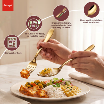 Parage Tiara Stainless Steel PVD Gold Spoon Fork Set of 12