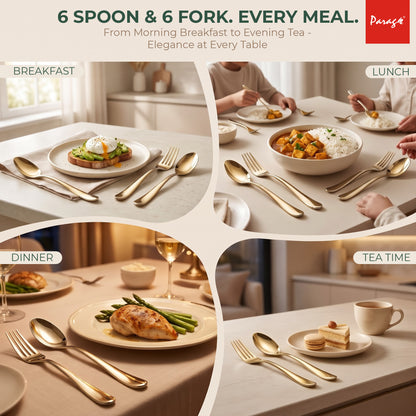 Parage Tiara Stainless Steel PVD Gold Spoon Fork Set of 12