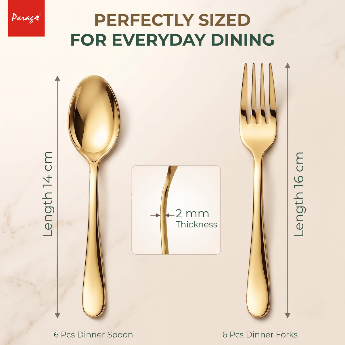 Parage Tiara Stainless Steel PVD Gold Spoon Fork Set of 12