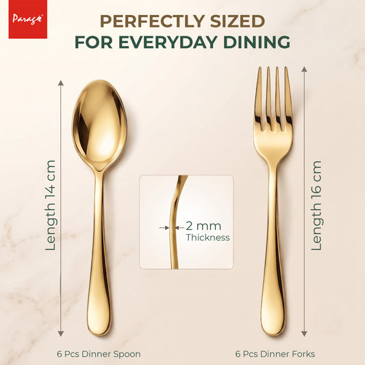 Parage Tiara Stainless Steel PVD Gold Spoon Fork Set of 12