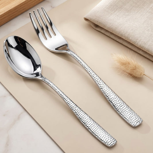 Hammered Stainless Steel Spoon Fork Set of 12, 6 Dinner Spoons & 6 Dinner Forks, 1.7mm Heavy Gauge Cutlery Set, Mirr – Parage