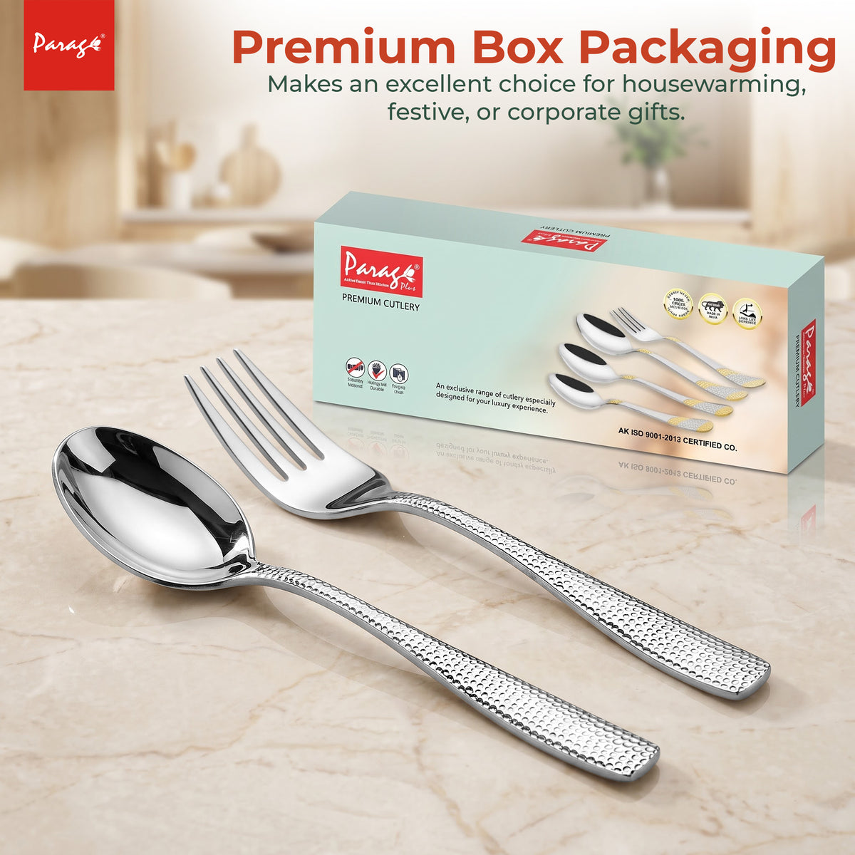 Hammered Stainless Steel Spoon Fork Set of 12, 6 Dinner Spoons & 6 Dinner Forks, 1.7mm Heavy Gauge Cutlery Set, Mirr – Parage