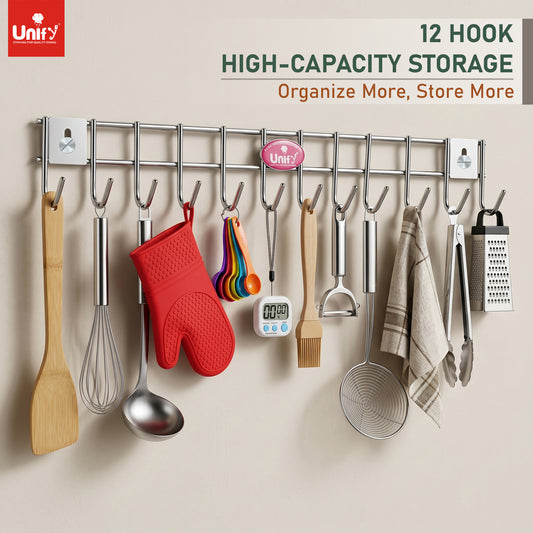 Wall Cloth Hanger | 12 Hooks | Stainless Steel | Silver