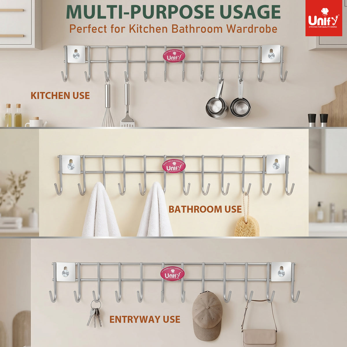 Wall Cloth Hanger 12 Hook Stainless Steel Silver – Parage