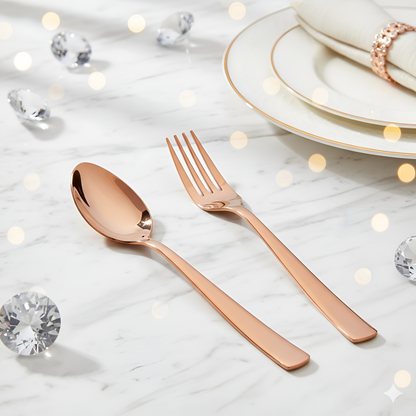 12-Piece Stainless Steel Rose Gold Cutlery Set | 6 Dinner Spoons & 6 Dinner Forks, Premium PVD Flatware for Home & Kitchen