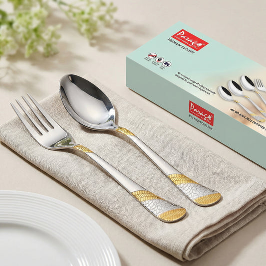 12pc Imperial Stainless Steel 24k Gold Cutlery | 16cm Spoons & Forks | Dining