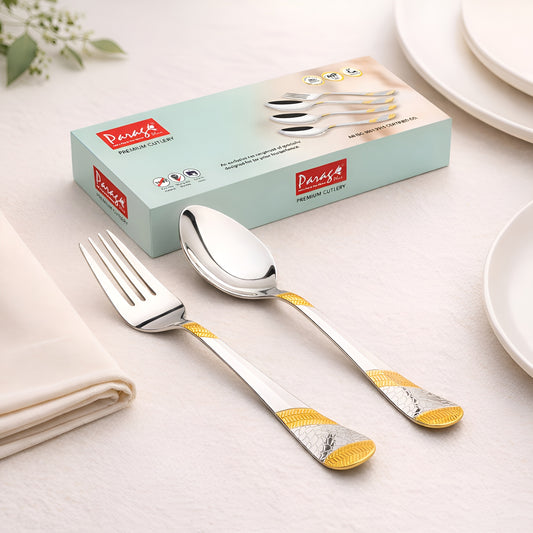 12pc Imperial Stainless Steel 24k Gold Cutlery | 18.5cm Spoons & Forks | Dining