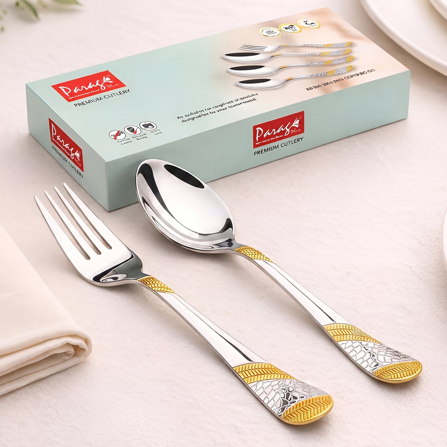 Cutlery Set | 18.5cm, 12pc | Stainless Steel | Gold | Premium